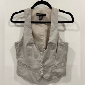 New York & Company Light Tan Buttoned Vest